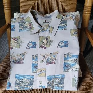 Vintage,Woolrich stone camping elements, button-down, short sleeve shirt, size L